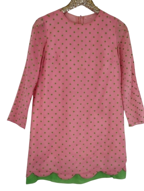 Vintage Dresses & Skirts - Vintage 60s Homemade Weekend Pink Watermelon Polka Dot Mini Dress Mod Go Go